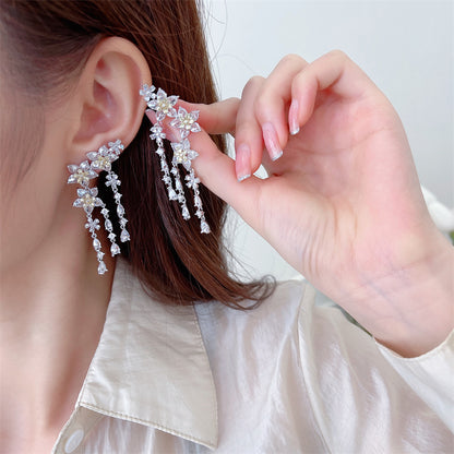 Fashion Flower Tassel Pendant Earrings For Women Wedding Crystal Dangle Earings Luxury Jewelry-Jewearrings