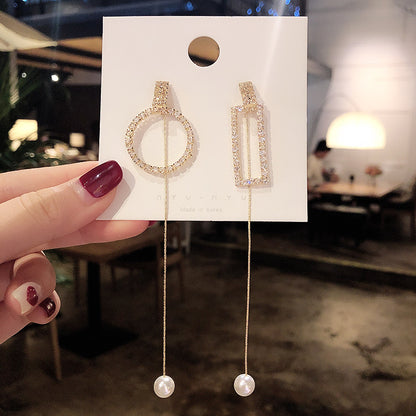 Women's Long Geometric Pearl Earrings-Jewearrings