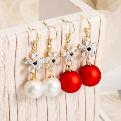 Short Festive Red Pearl Frosted Bead Earrings-Jewearrings