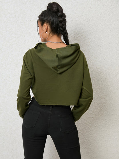 Cutout Long Sleeve Hoodie-Jewearrings