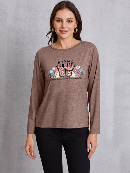 Graphic Round Neck Long Sleeve T-Shirt-Jewearrings