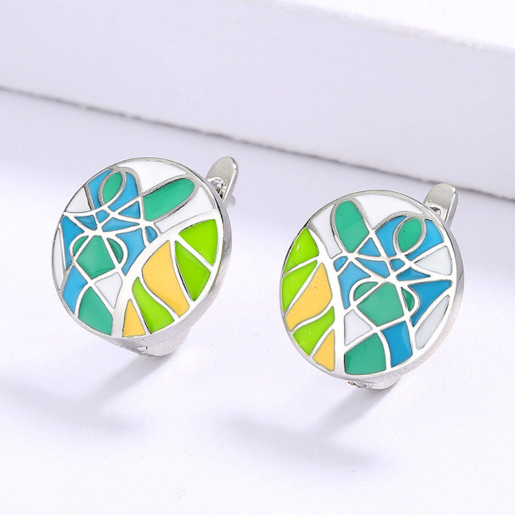 New Ladies Camouflage Enamel Stud Earrings Art Graffiti-Jewearrings