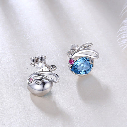 Sterling Silver Stud Earrings Crystal Earrings Rabbit Accessories Jewelry-Jewearrings