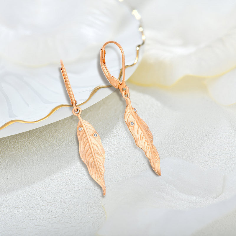 Women's Fashion Vintage Versatile Rose Gold Leaf Sandblasted Zirconium Earrings-Jewearrings