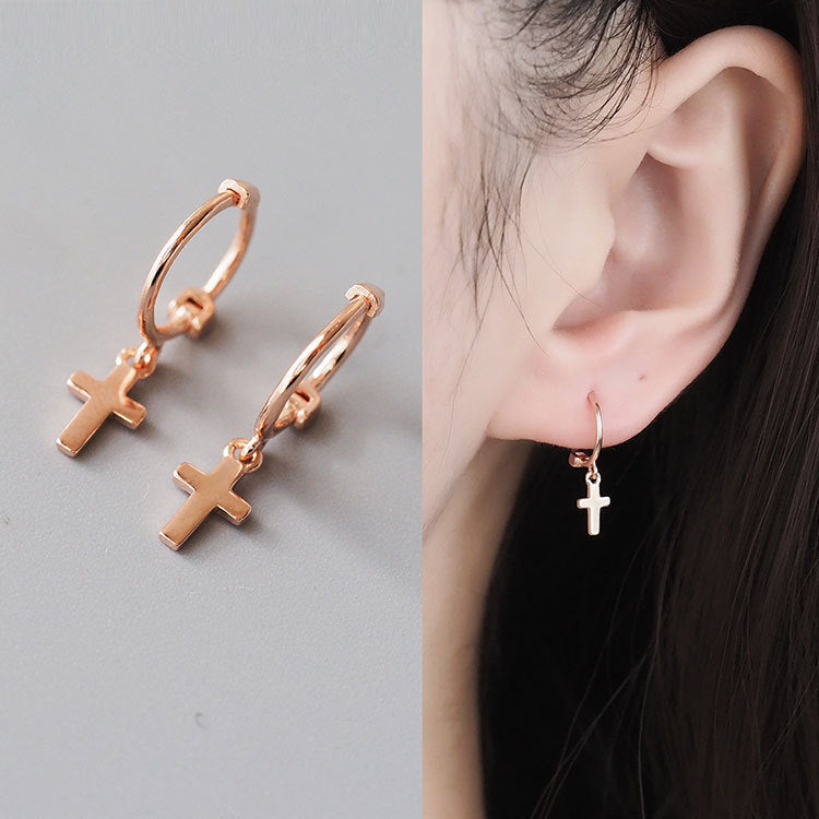 Mini Simple Fashion S925 Sterling Silver Cross Earrings-Jewearrings