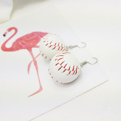 Leather Teardrop Round Baseball Earrings Plated Dangle Earrings Soft Ball-Jewearrings