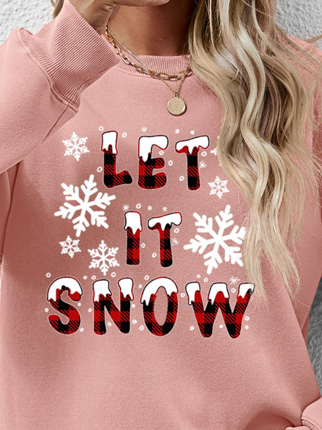 LET IT SNOW Round Neck Long Sleeve Sweatshirt-Jewearrings