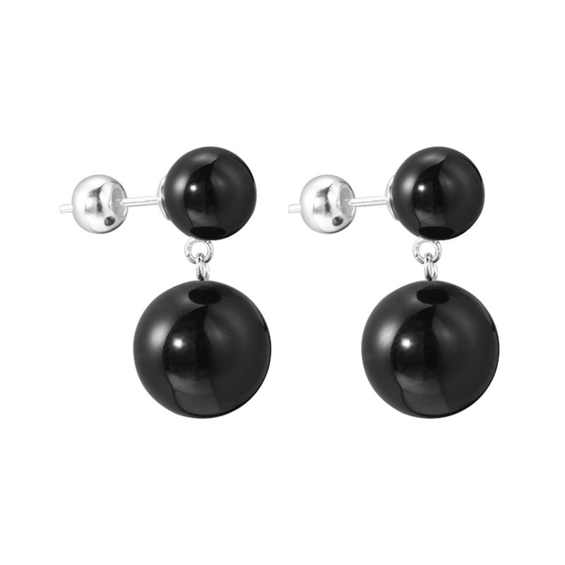 925 Sterling Silver Ball Black Agate Stud Earrings For Women-Jewearrings