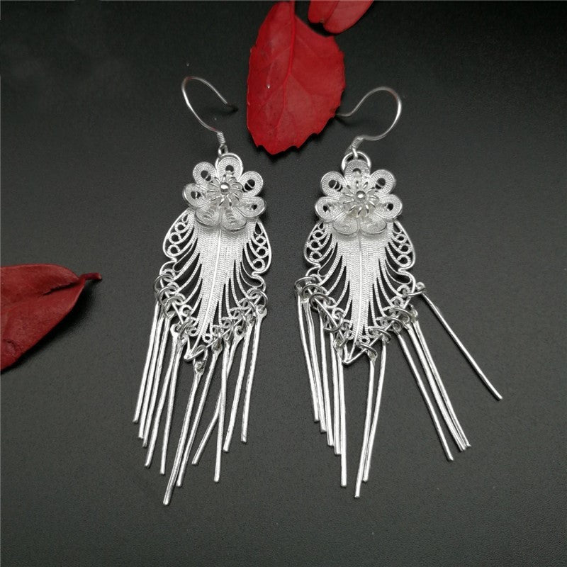 Flower tassel sterling silver earrings-Jewearrings