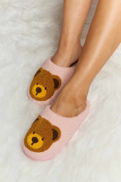 Melody Teddy Bear Print Plush Slide Slippers-Jewearrings