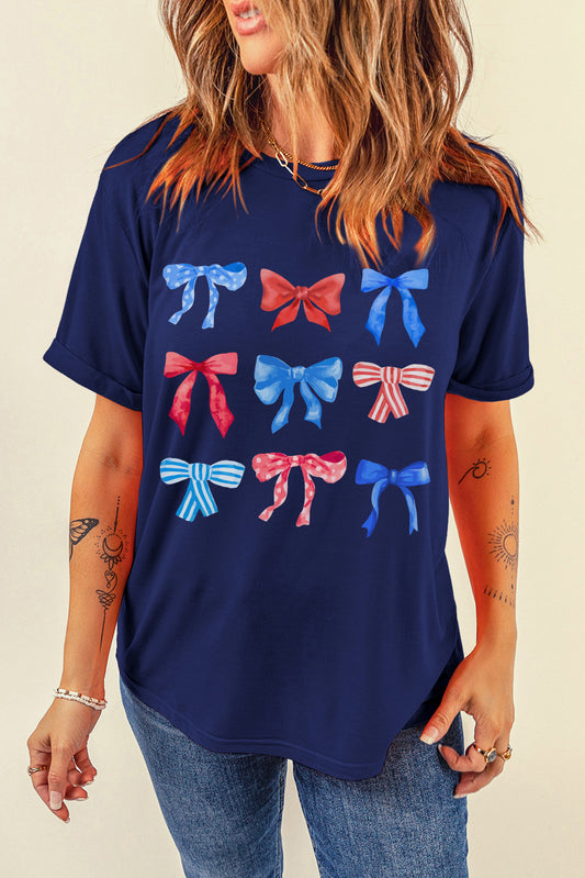 Bow Graphic Round Neck Short Sleeve T-Shirt-Jewearrings