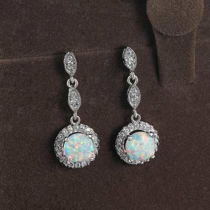 Trendy Rose Gold White Gold Multicolor Round Opal Draping Versatile Earrings-Jewearrings