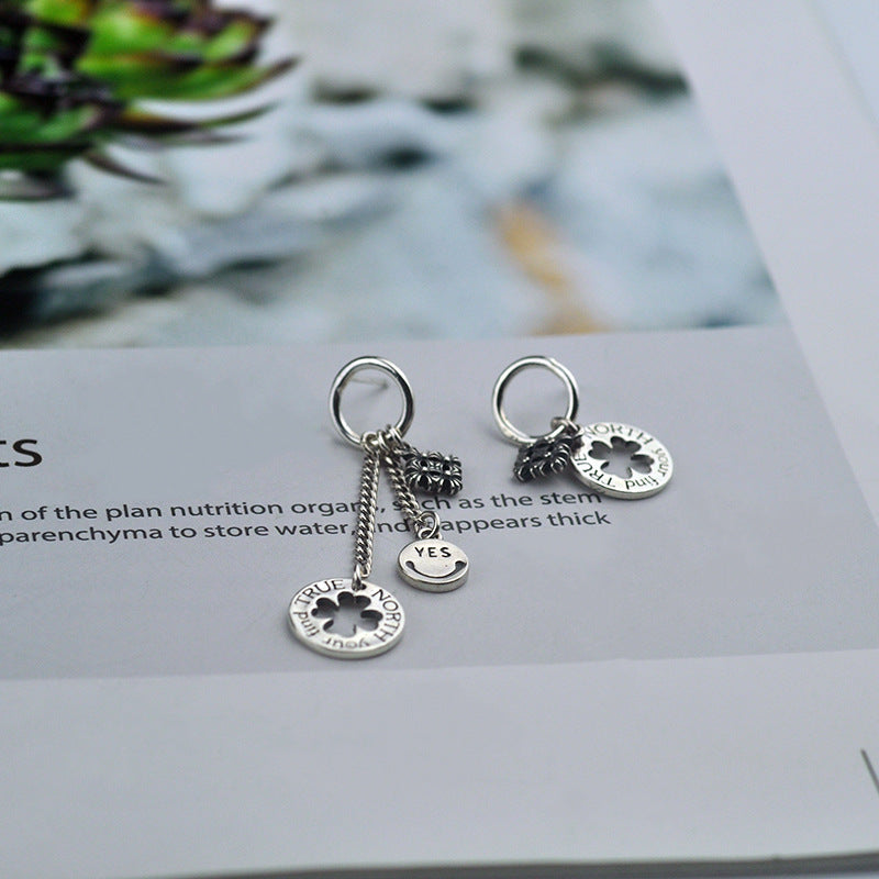 Simple S925 Sterling Silver Women's Geometric English Tag Earrings-Jewearrings