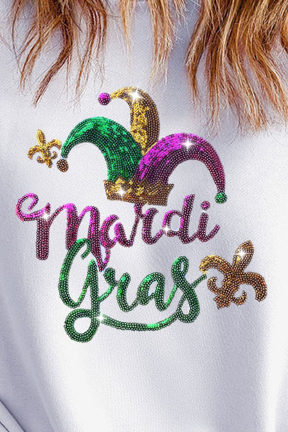 MARDI GRAS Sequin Round Neck Sweatshirt-Jewearrings