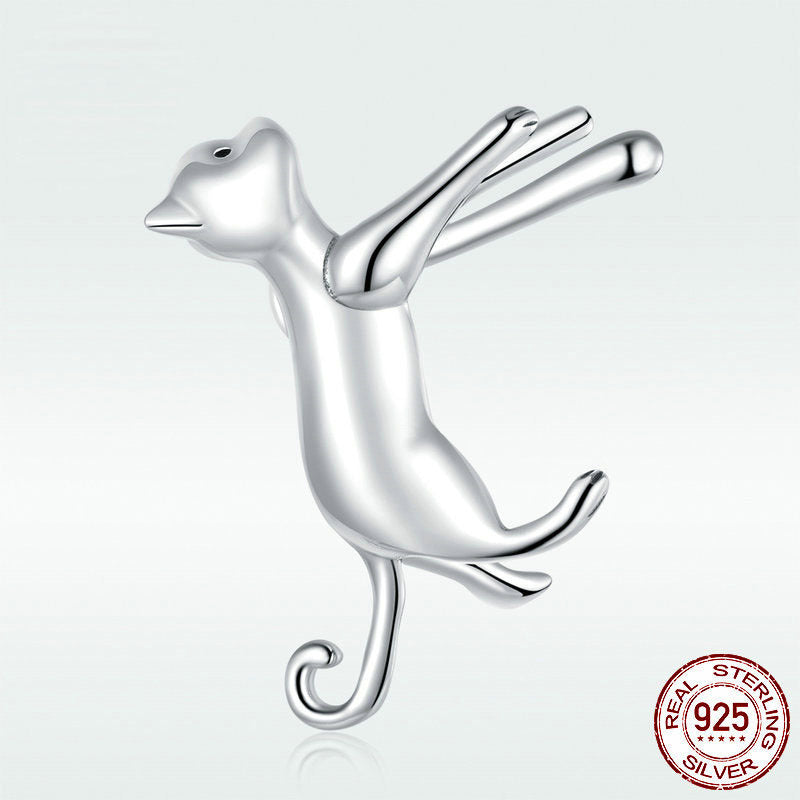 Single Sterling Silver S925 Cute Kitten Simple Girls Earrings-Jewearrings