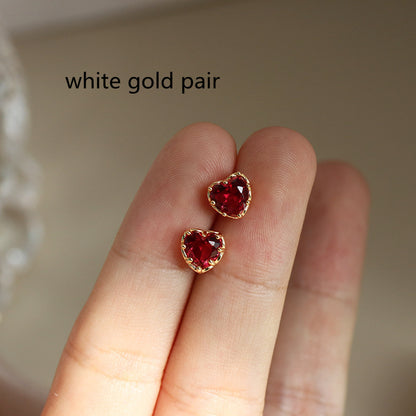 Sterling Silver Peach Heart Love Stud Earrings Red Temperament Versatile-Jewearrings