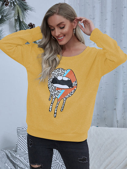 Lip Graphic Round Neck Sweatshirt-Jewearrings