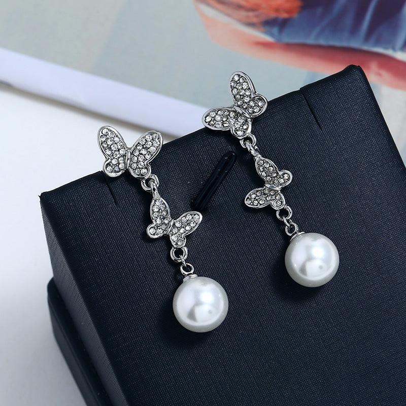 Women's Fashion Pearl Butterfly Personalized Earrings-Jewearrings