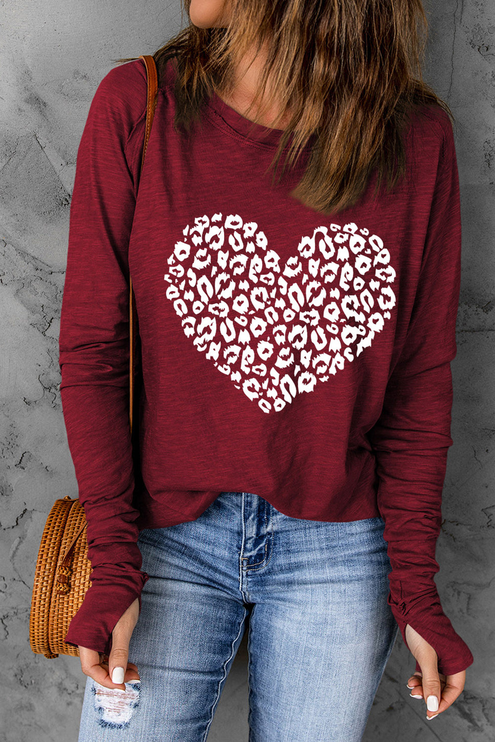 Heart Graphic Round Neck Long Sleeve T-Shirt-Jewearrings