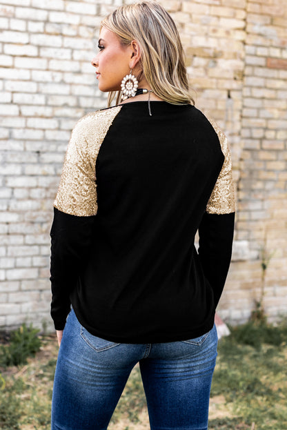 Graphic Sequin Long Sleeve Top-Jewearrings