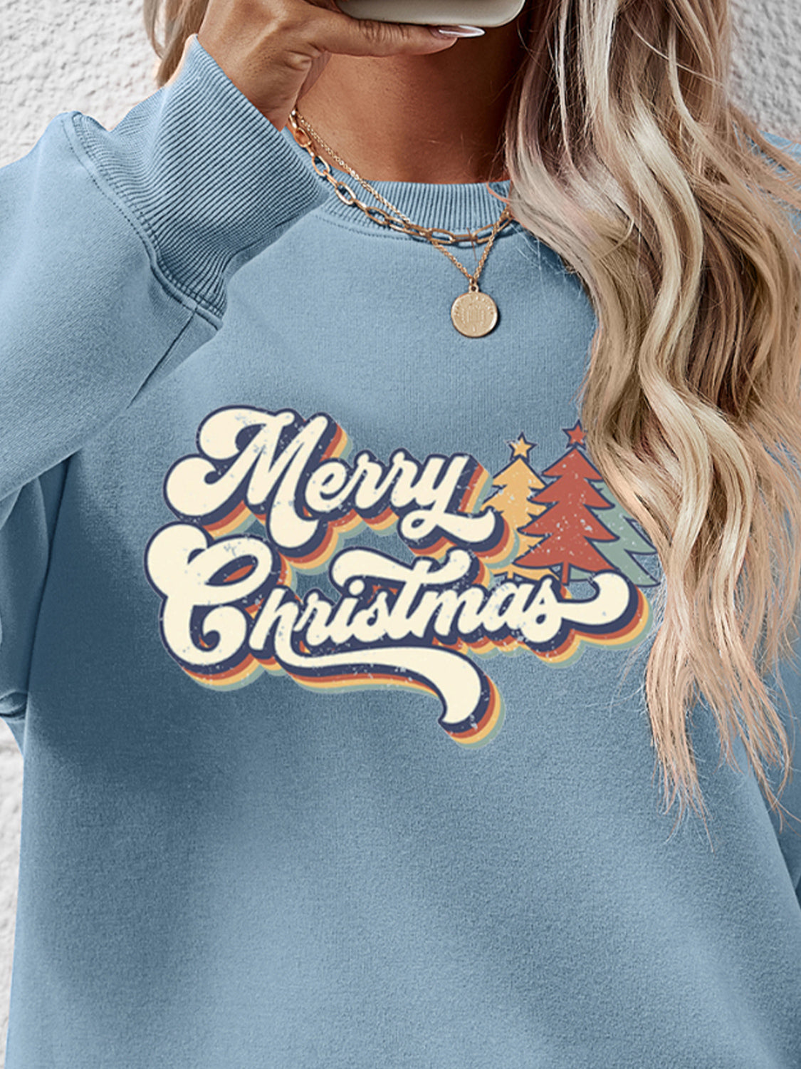 Christmas Letter Graphic Round Neck Sweatshirt-Jewearrings