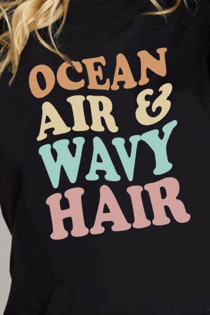 Simply Love Full Size OCEAN AIR & WAVY HAIR Graphic Cotton T-Shirt-Jewearrings