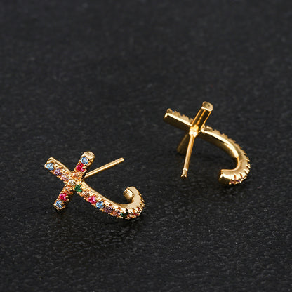 Cross colored zircon earrings-Jewearrings