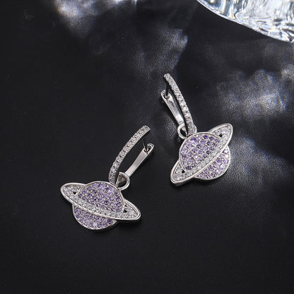 925 Sterling Silver Studded With Purple Zircon Star Earrings-Jewearrings