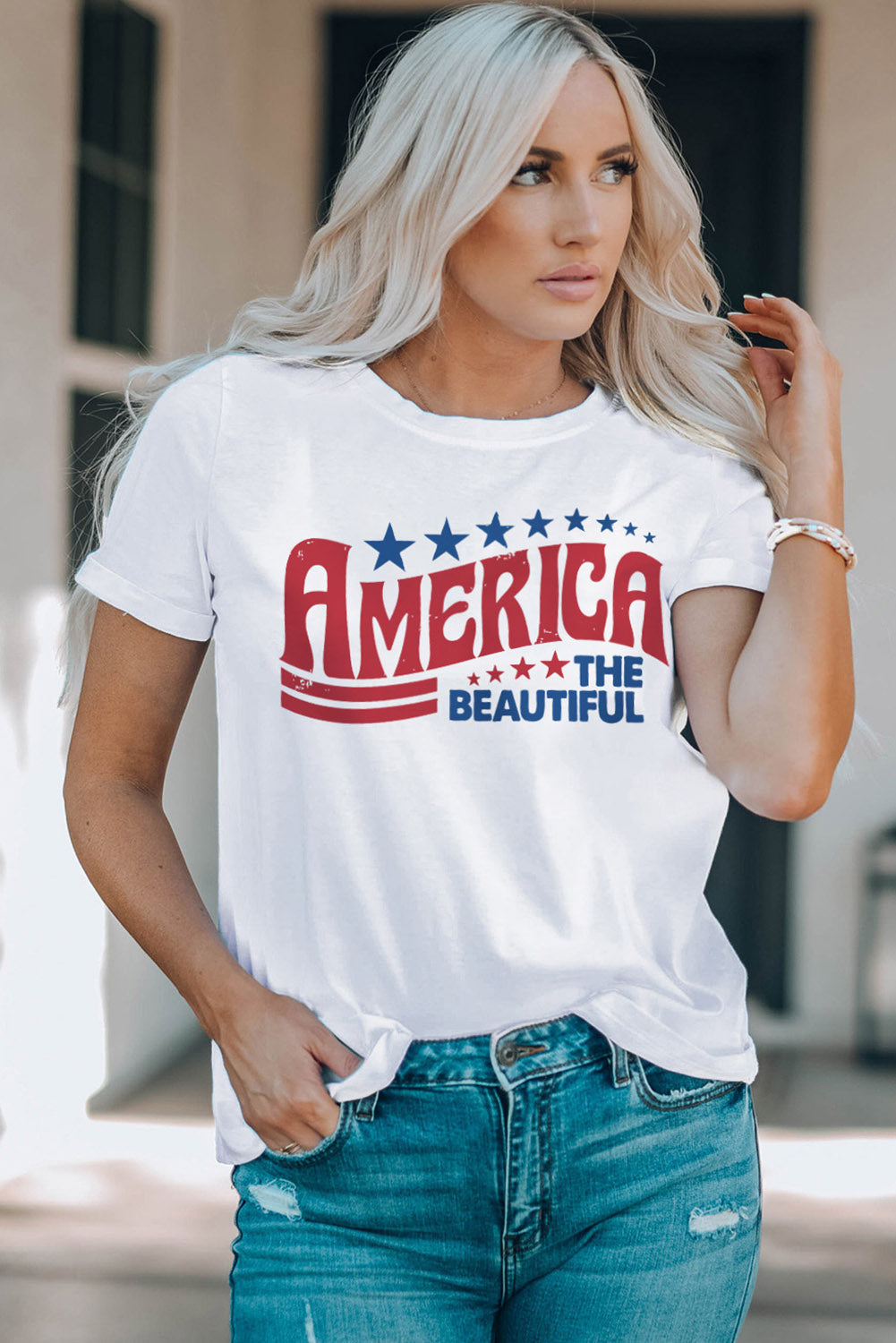 AMERICA THE BEAUTIFUL Graphic Round Neck Tee-Jewearrings