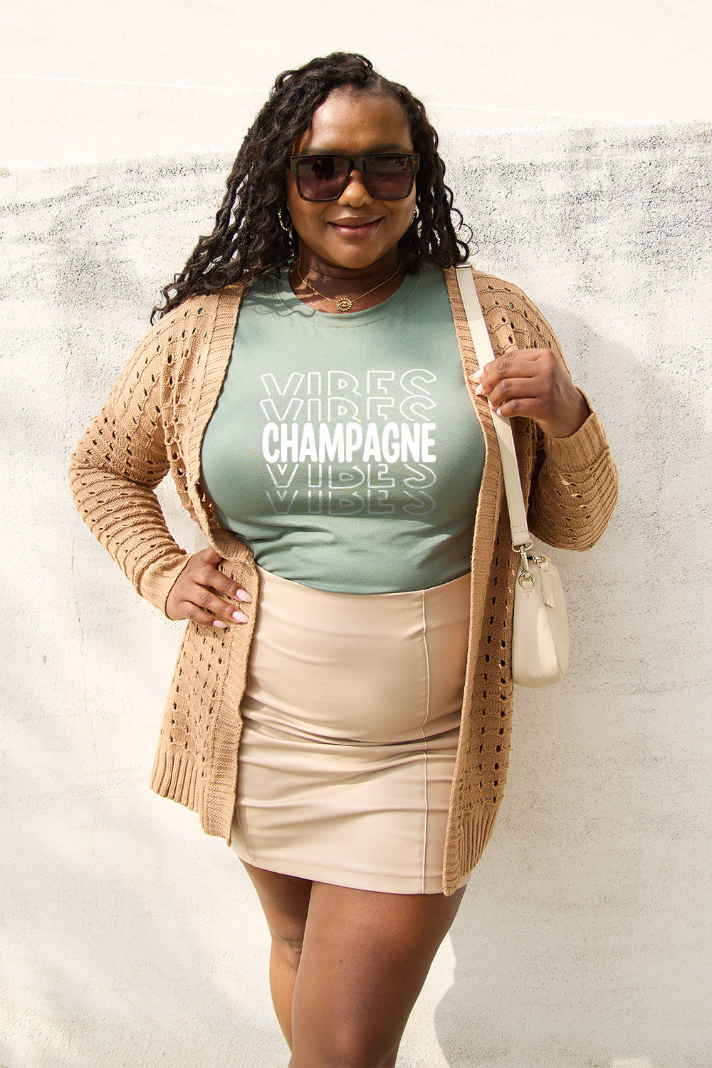 Simply Love Full Size CHAMPAGNE VIBES Short Sleeve T-Shirt-Jewearrings