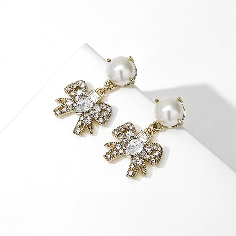 Women's Vintage Bow Pearl Premium Earrings-Jewearrings