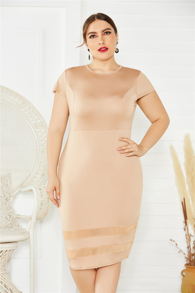 Plus Size Mesh Detail Midi Dress-Jewearrings