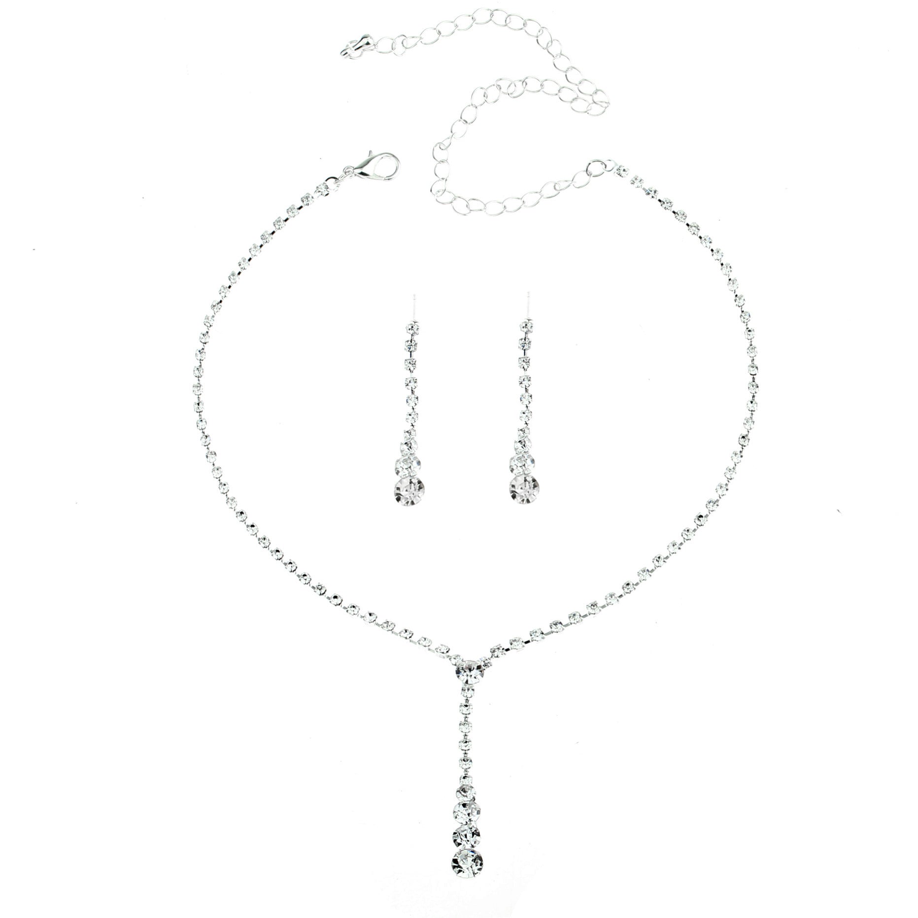 Silver Water Drop Necklace Earrings Two-piece Set Combination-Jewearrings