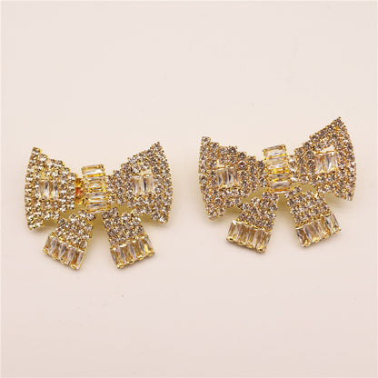 Three-dimensional Bow Sparkling Crystal Exaggerated Earrings-Jewearrings