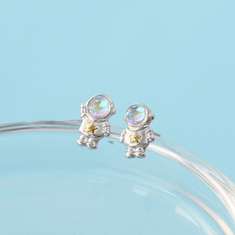 Chinese Star Astronaut 925 Sterling Silver Stud Earrings Special Design Sense Of Small Female Ins Trend-Jewearrings