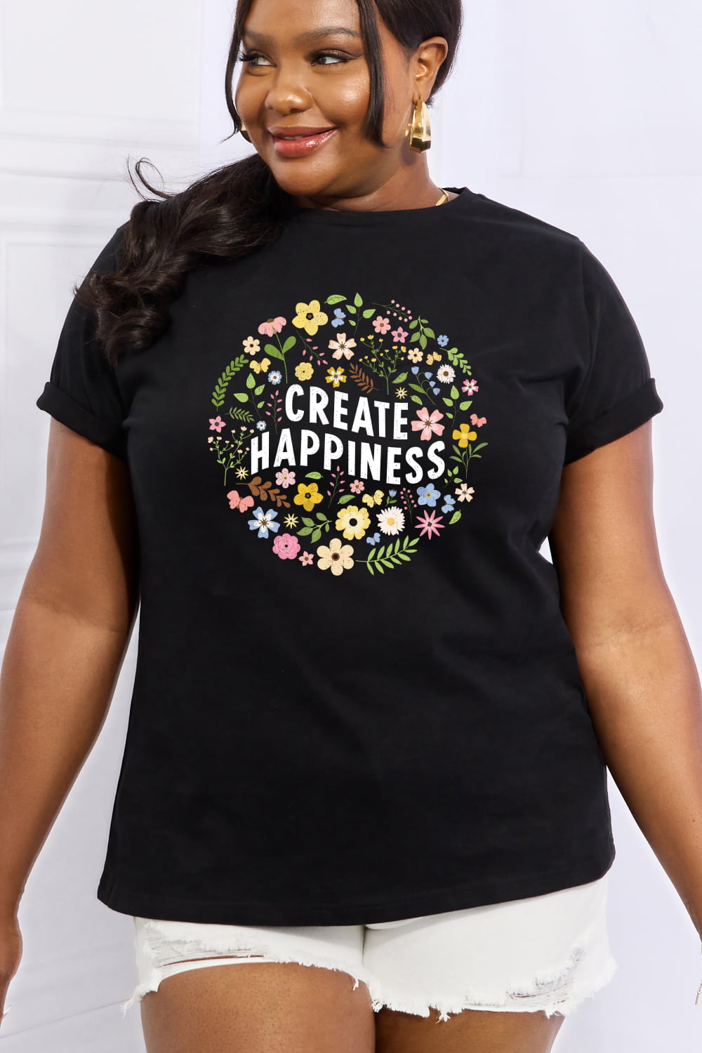 Simply Love Full Size CREATE HAPPINESS Graphic Cotton Tee-Jewearrings