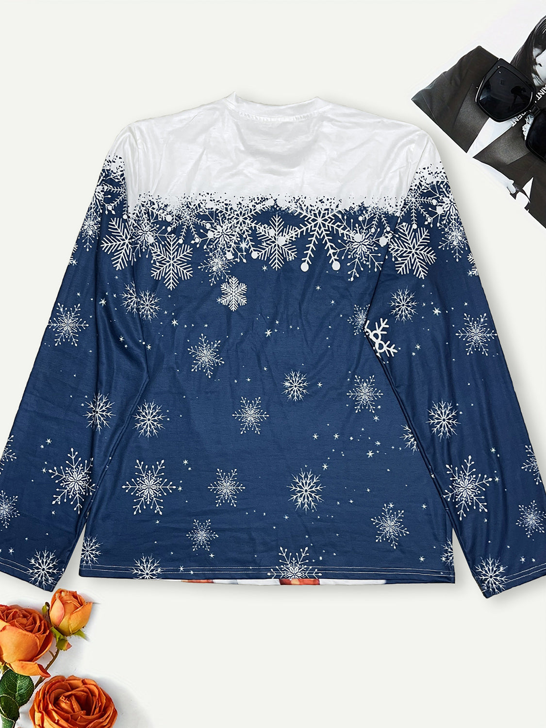 Plus Size Snowman & Snowflake Round Neck T-Shirt-Jewearrings