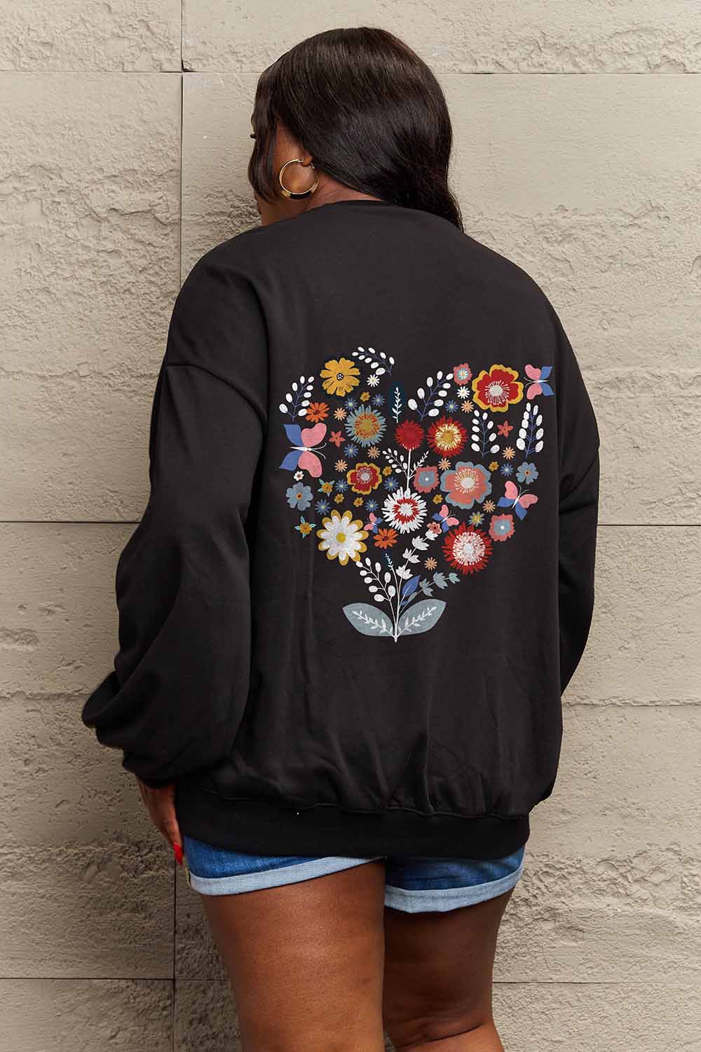 Simply Love Full Size Flower Graphic Sweatshirt-Jewearrings