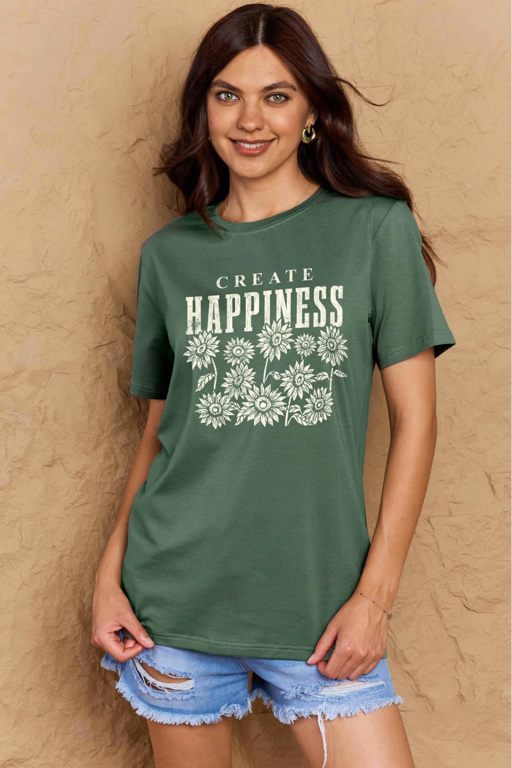 Simply Love Full Size CREATE HAPPINESS Graphic Cotton T-Shirt-Jewearrings