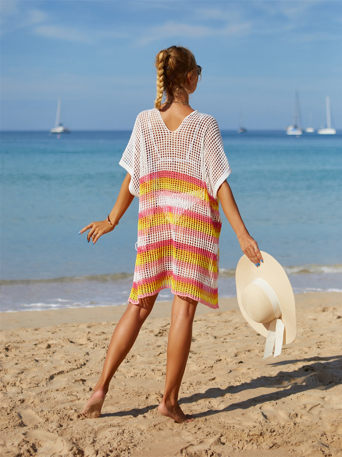 Cutout Striped Cover-Up with Tassel-Jewearrings