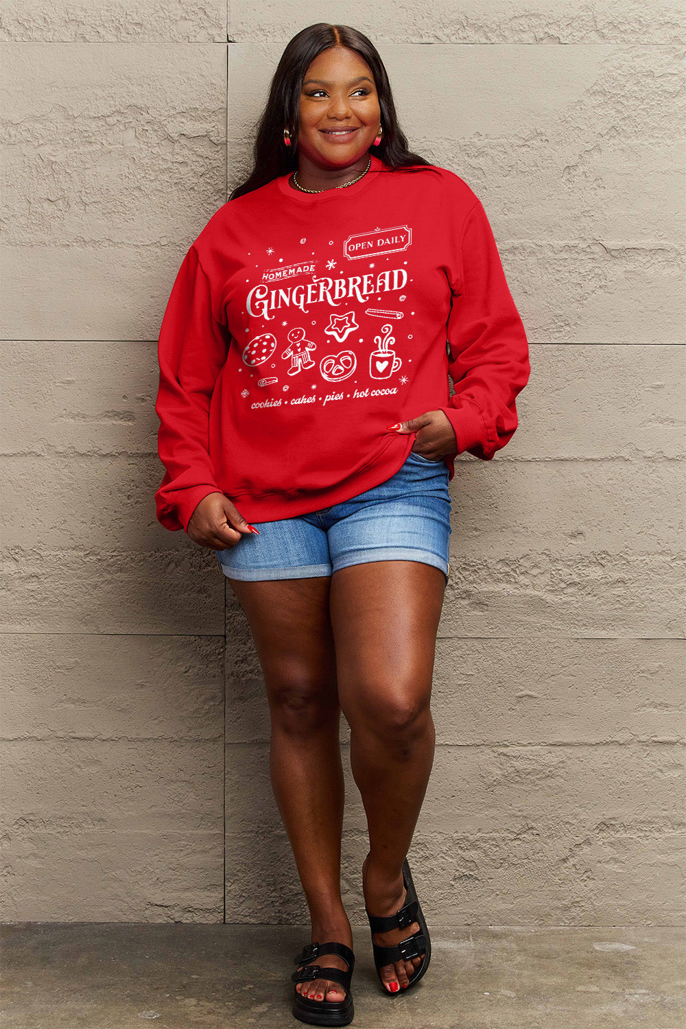 Simply Love Full Size GINGERBREAD Long Sleeve Sweatshirt-Jewearrings