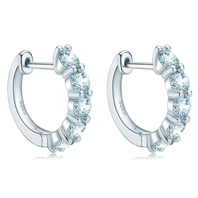 Women's Round Cut Silver Moissanite Stud Earrings-Jewearrings