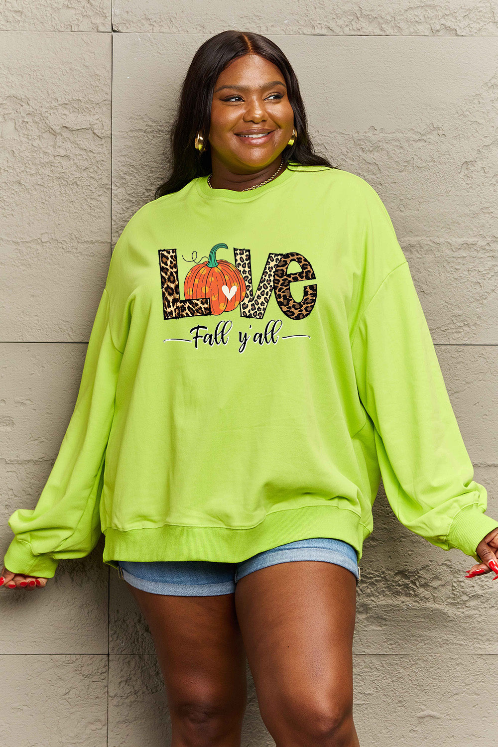 Simply Love Full Size LOVE FALL Y'ALL Graphic Sweatshirt-Jewearrings