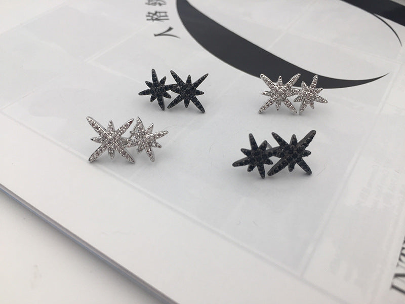 S925 Silver Pin Double M Word Octagon Star Stud Earrings-Jewearrings