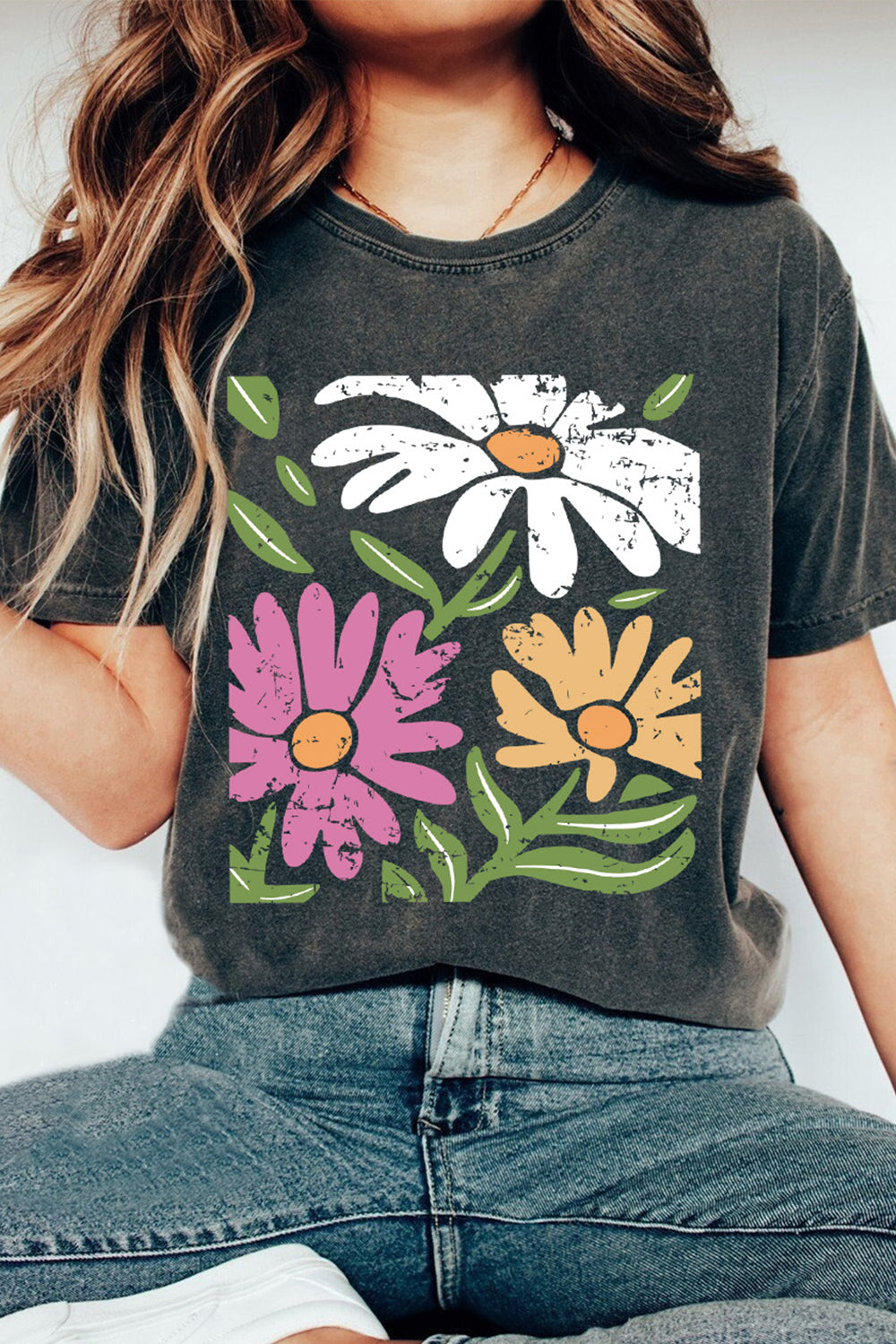 Flower Graphic Round Neck Short Sleeve T-Shirt-Jewearrings