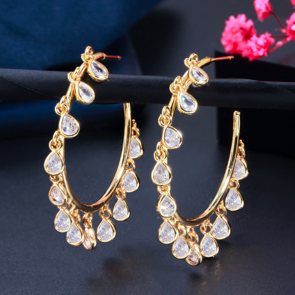 Ladies Celebrity Tassel Hoop Earrings-Jewearrings