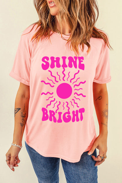 SHINE BRIGHT Round Neck Short Sleeve T-Shirt-Jewearrings