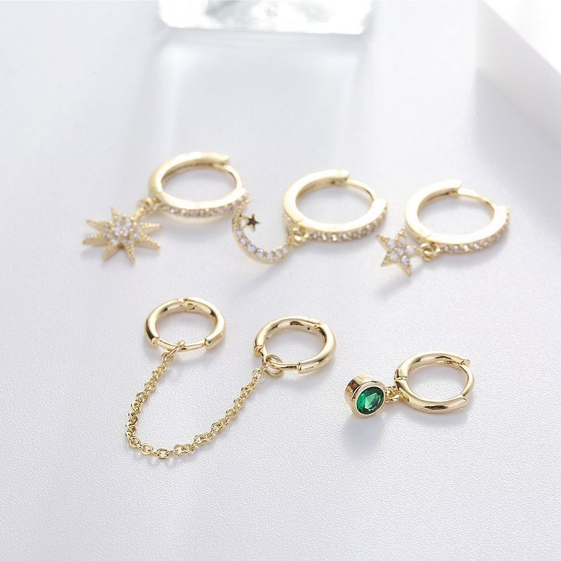 Moon Star Set Ear Clip Earrings-Jewearrings