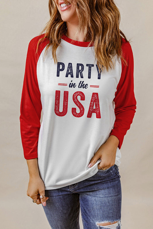 Simply Love PARTY IN THE USA Graphic Raglan Sleeve Tee-Jewearrings