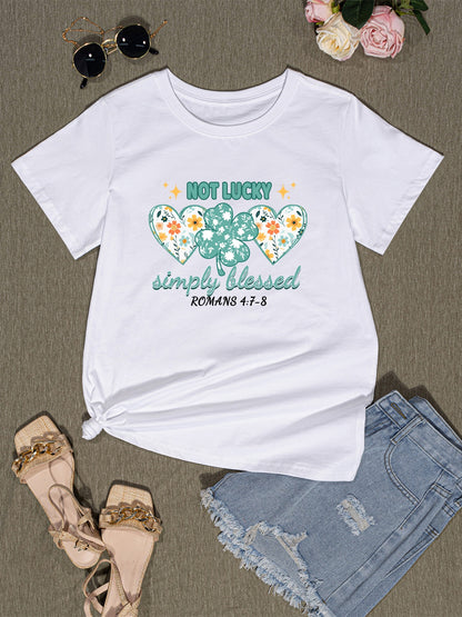 NOT LUCKY SIMPLY BLESSED Round Neck T-Shirt-Jewearrings